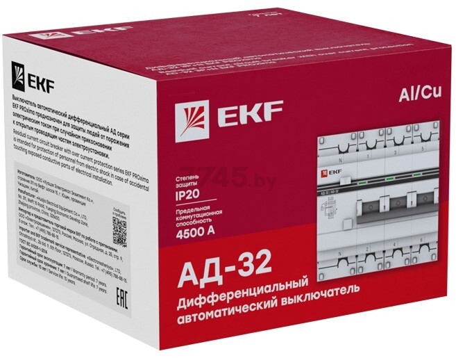 Дифавтомат EKF PROxima АД-32 3P+N 32А 30мА тип AC (DA32-32-30-4p-pro) - Фото 4